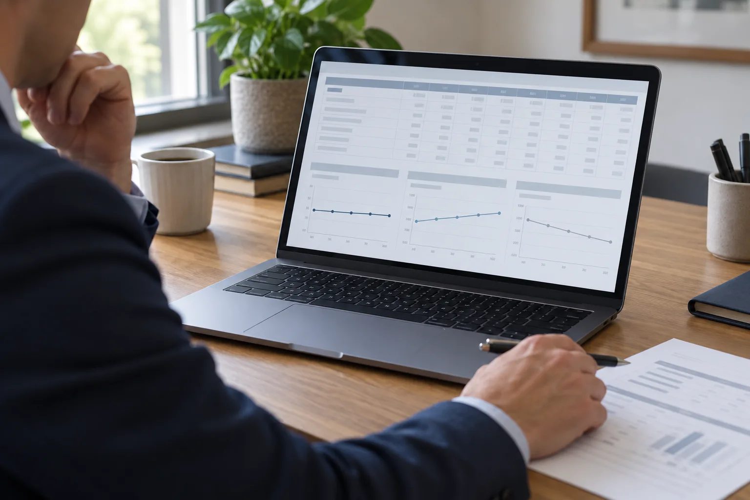 Alternative business financial scenarios being compared on a laptop.