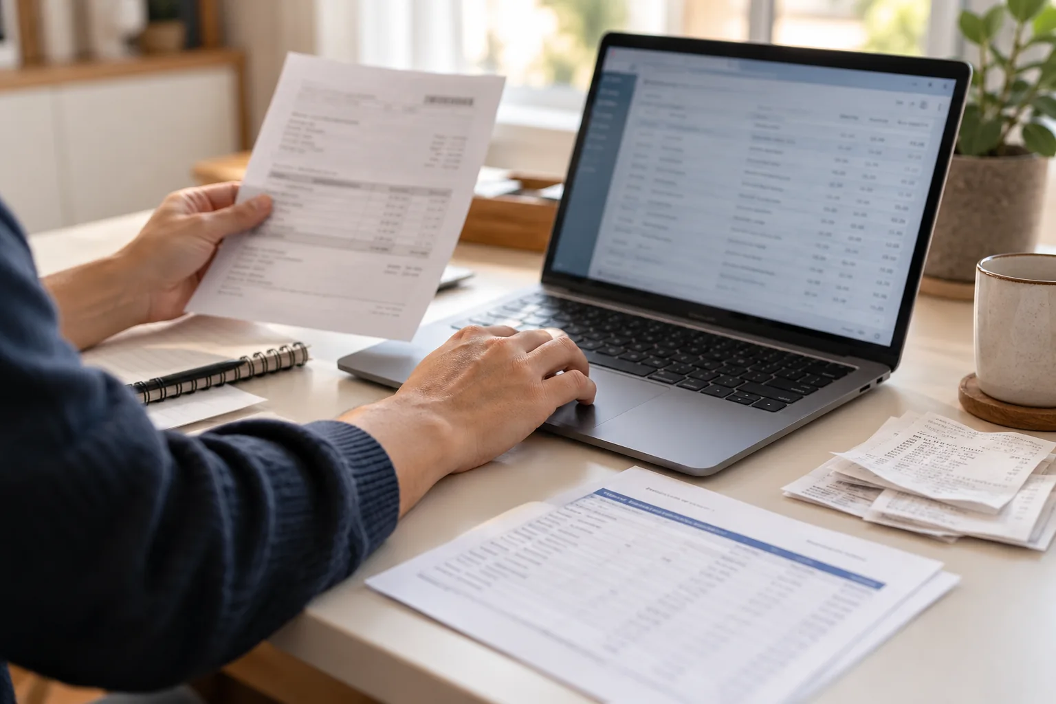 An invoice being checked against recorded account transactions.